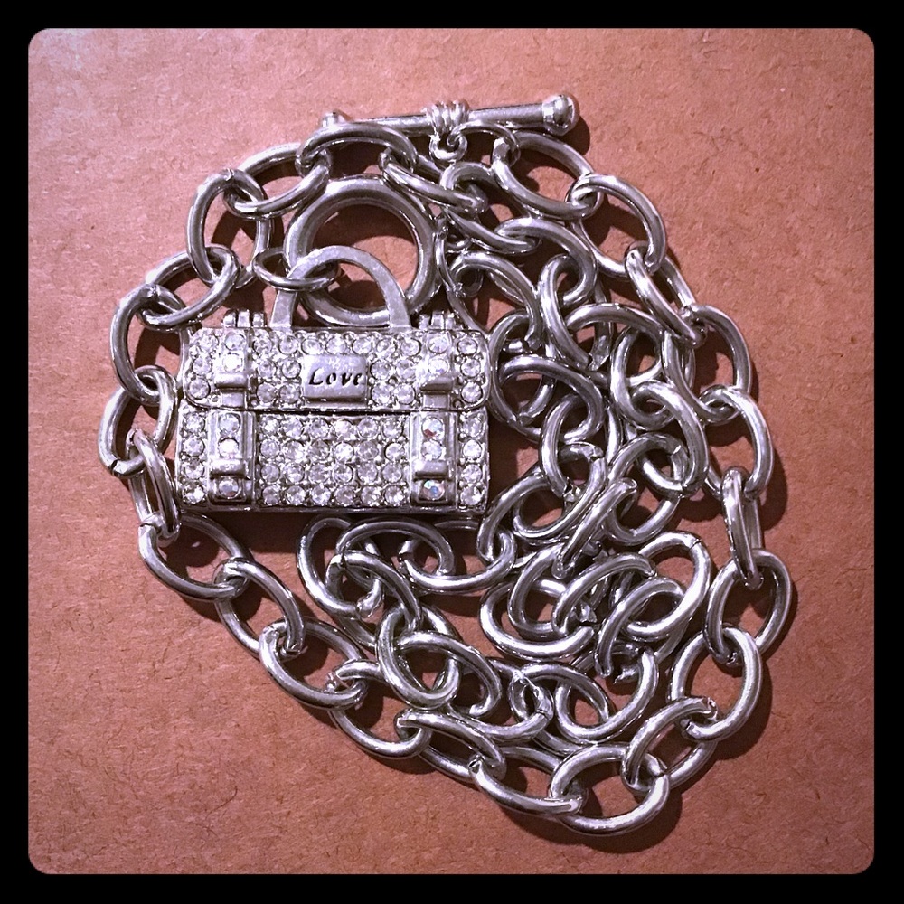 Silver Cubic Zirconia Love Purse Necklace